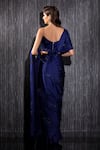 Shop_SHILPI GUPTA_Blue Silk Satin Embroidery V-neck Navy Pre-draped Saree Set _at_Aza_Fashions