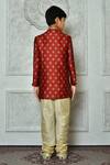 Shop_Petite Pomme_Red Jacquard, Denim, Silk Embroidery Floret Pattern Sherwani And Churidar Set _at_Aza_Fashions
