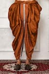 Shop_Arihant Rai Sinha_Brown Dupion Silk Swirl Pattern Hem Draped Pant _at_Aza_Fashions