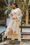 Shop_Vaani Beswal_Ivory Handwoven Malai Chanderi Applique Embroidered Esaa Kurta Trouser Set _at_Aza_Fashions