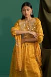 Shop_5elements_Yellow Chanderi Silk Tissue Embellishment Mirror And Stripe Pattern Anarkali Set _at_Aza_Fashions