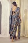 Shop_AFFROZ_Blue Russian Silk Print Floral V Maaya Pre-draped Saree With Blouse For Women_at_Aza_Fashions
