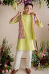 Shop_Pa:Paa_Green Kurta Cotton Printed Floral Bundi And Set  _at_Aza_Fashions