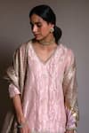 Shop_Shorshe Clothing_Pink Handloom Tissue Embroidered Floral V Neck Kurta And Gharara Set _at_Aza_Fashions