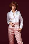 Shop_Archana Rao_White Poplin Solid Collared Neck Embroidered Button Down Shirt  _at_Aza_Fashions