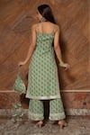 Shop_POMCHA JAIPUR_Green Kurta And Pant Cotton Print Floral Square Neck Mishika Set _at_Aza_Fashions