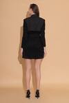 Shop_TORQADORN_Black Suede Plunge V Neck Dress With Belt  _at_Aza_Fashions
