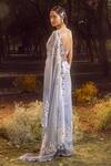 Shop_Nitika Gujral_Blue Saree And Blouse Organza Embroidery Sequin Sweetheart Neck Set _at_Aza_Fashions