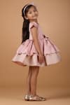 Shop_Darleen Kids Couture_Pink Taffeta, Lycra, Silk Bows Belle Scallop Detailed Dress _at_Aza_Fashions
