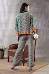Shop_Soup By Sougat Paul_Green Crepe Embroidery Collared Taahira Checkered Print Top And Pant Set _at_Aza_Fashions
