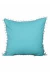 Shop_My Gift Booth_Blue Linen Pom-pom Border Square Shape Cushion_at_Aza_Fashions