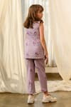Shop_Pasha India_Purple Linen Floral Pattern Quilted Jacket And Pant Set _at_Aza_Fashions