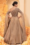 Shop_Adi By Aditya Khandelwl_Beige Tissue Georgette Embroidery Sequin Round Split Sleeve Bodice Gown _at_Aza_Fashions