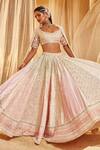 Shop_House of Exotique_Ivory Georgette Embroidery Round Neck Ombre Embellished Lehenga Set _at_Aza_Fashions