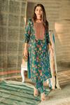 Shop_Shachi Sood_Blue Dupion Silk Sequins And Beads Round Floral Pattern Kurta And Pant Set _at_Aza_Fashions