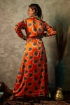 Shop Esha L Amin Orange Viscose, Crepe Embroidery Shawl Abstract Flower Print Blazer Maxi Dress at Aza Fashions Shop_Esha L Amin_Orange Viscose, Crepe Embroidery Shawl Abstract Flower Print Blazer Maxi Dress _at_Aza_Fashions