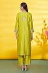 Shop_Surbhi Shah_Green Pure Spun Silk Embroidery Floral Round Notched Kurta Set  _at_Aza_Fashions