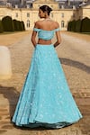 Shop_Seema Gujral_Blue Net Embroidery Sequin One Shoulder Off Bridal Lehenga Set _at_Aza_Fashions