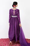 Shop_Label Flamingo By Vrinda_Purple Cotton, Silk, Lycra, Organza Floral Embroidered Anarkali Churidar Set _at_Aza_Fashions