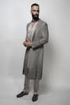 Shop_Rohit Gandhi + Rahul Khanna_Grey Satin Plain Straight Fit Trouser _at_Aza_Fashions