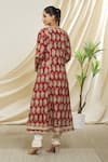 Shop_Peenacolada_Maroon Cotton Block Kalamkari Paisley And Gota Lace Work V Anarkali _at_Aza_Fashions