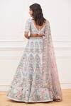 Shop_Rahul Mishra_Blue Lehenga And Blouse Shell- Silk Embroidered Floral V Gul-e-bahar Bridal Set _at_Aza_Fashions