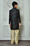 Shop_Arihant Rai Sinha_Blue Jacquard, Silk Embroidery Overlap Sherwani And Churidar Set _at_Aza_Fashions