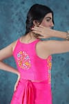 Shop_Kacha Tanka_Pink Dupion Art Silk Embroidery Mirror Work V Wrap Top And Flared Hem Pant Set _at_Aza_Fashions