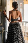 Shop_17:17 By Simmi Saboo_Black Muslin Silk Hand Embroidered And Printed Isra Lehenga Bustier Set _at_Aza_Fashions