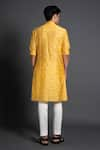 Shop_Raghavendra Rathore Jodhpur_Yellow Chanderi Silk Embroidered Thread Floral Pattern Kurta _at_Aza_Fashions