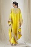 Shop_Anamika Khanna_Yellow Floral Embroidered Cape And Draped Skirt Set_at_Aza_Fashions