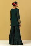 Shop_Ikshita Choudhary_Green Georgette, Tissue Embroidery Round Hand Cuff Sleeve Kurta Gharara Set _at_Aza_Fashions