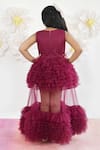 Shop_FAYON KIDS_Wine Net Embroidery Floral Motif Layered Gown _at_Aza_Fashions
