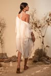 Shop_Label Reyya_Off White Rayon Lurex Embellished Stripe Pattern Jacket Open Skirt Set _at_Aza_Fashions