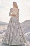 Seema Gujral_Ivory Net Embroidery Thread Plunge V Pearl Bridal Lehenga Set  _Online_at_Aza_Fashions