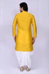 Shop_Arihant Rai Sinha_Yellow Art Silk Plain Overlap Asymmetric Kurta And Dhoti Pant Set_at_Aza_Fashions