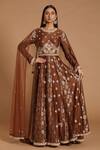 Shop_Rar Studio_Brown Chanderi Handloom (50%silk X Dori Anarkali With Attached Cape  _at_Aza_Fashions