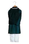 Shop_MI Dulce AN'YA_Green Velvet, Handloom , Chanderi, Emerald Bundi Kurta Set _at_Aza_Fashions