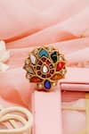 Shop Ishhaara Multi Color Stones Lotus Shape Embellished Ring at Aza Fashions Shop_Ishhaara_Multi Color Stones Lotus Shape Embellished Ring _at_Aza_Fashions