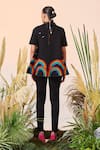 Shop_Shahin Mannan_Black Denim Rainbow Shirt Collar And Birds Flared Top  _at_Aza_Fashions