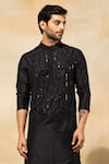 Shop_DiyaRajvvir_Black Cotton Embroidery Cutdana Leaf Pattern Kurta Set _at_Aza_Fashions