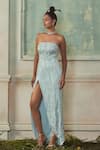 Shop_Shivani Awasty_Sky Blue Net Crystals, Feathers Square Neck Gown And Cape Set _at_Aza_Fashions