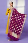 Shop_Samyukta Singhania_Magenta Brocade Embroidery Botanical Pattern Dupatta _at_Aza_Fashions
