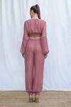 Shop_Amrta By Guneet Kondal_Pink Viscose Embroidery V-neck Designer Puffed Sleeve Top And Pant Set _at_Aza_Fashions