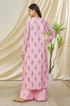 Shop_Peenacolada_Pink Chanderi Embroidery Keyhole Neck A-line Kurta And Pant Set _at_Aza_Fashions