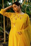 Shop_Label Shristi Chetani_Yellow Organza, Dola Silk Round Hand Embroidered A-line Kurta Set _at_Aza_Fashions