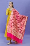 Shop_Samyukta Singhania_Pink Banarasi Art Silk Floral Metallic Botanical Woven Dupatta _at_Aza_Fashions