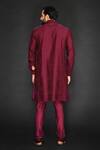Shop_Sammohan Ceremonial_Maroon Viscose Silk Embroidered Thread Work Geometric Kurta Set_at_Aza_Fashions