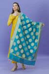 Shop_Samyukta Singhania_Blue Cotton, Silk Fringe Mandala Woven Pattern Dupatta _at_Aza_Fashions