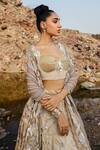 Shop_Nandita Thirani_Beige Silk, Tulle Sequins Sweetheart Neck Sunflower Embroidered Lehenga Set _at_Aza_Fashions